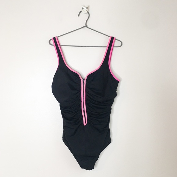 Reebok Half Zip One Piece Swimsuit Black Size 14 - Picture 2 of 13